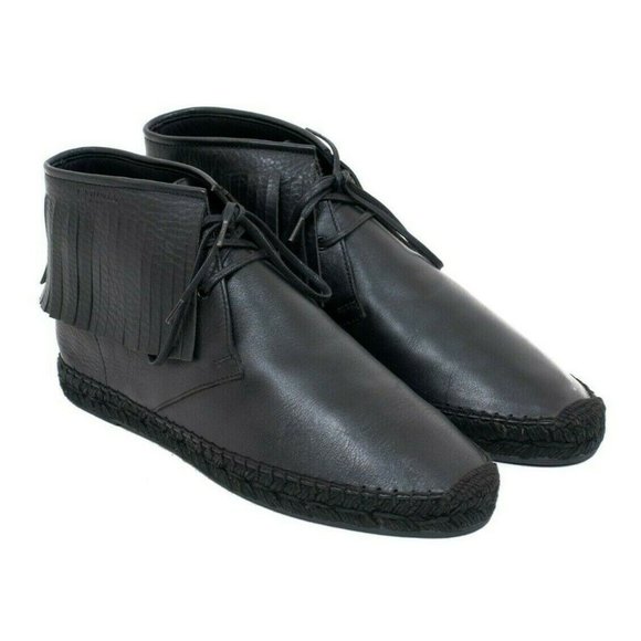 Saint Laurent Men's Black Leather Fringed Mid Top Espadrilles Moccasin 39 US 6 - Picture 1 of 8